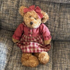 Vintage Russ Serina red  Plaid Dress Teddy Bear